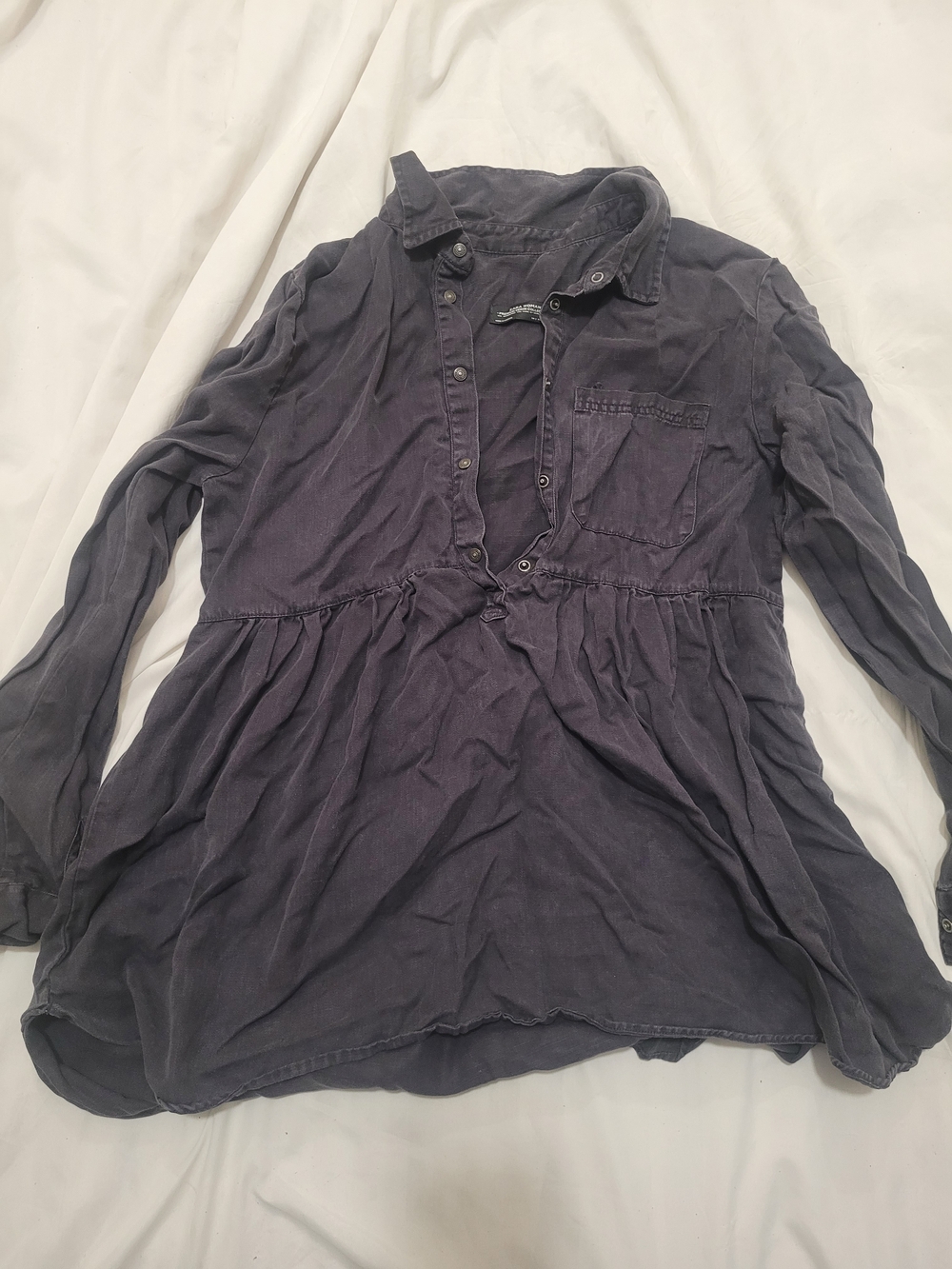 Zara Washed Charcoal Button-Front Tunic Top